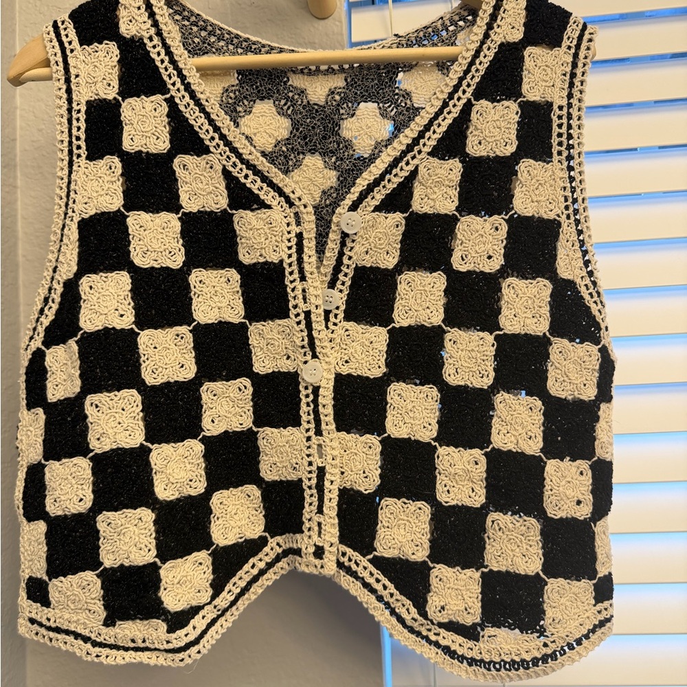Black and White Crochet Vest